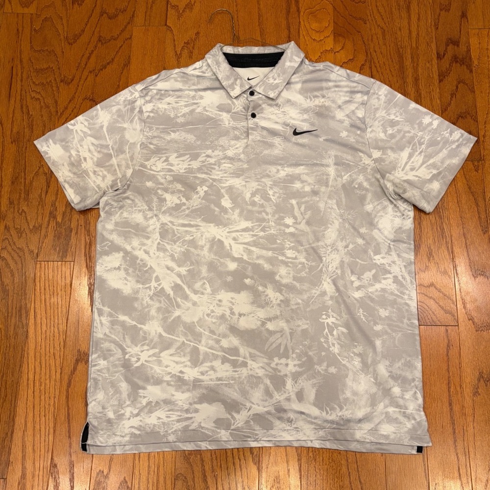 Nike Golf Dri-FIT Polo Shirt Mens XL Grey White Abstract Floral Print